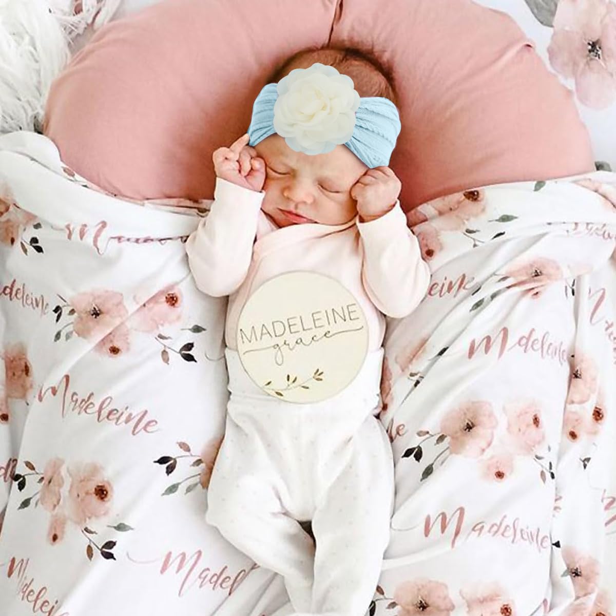 SNOWIE SOFT Chiffon Flower Hair Bands for Baby Girl and Socks Set in Blue | Soft Breathable Nylon Gift for Newborns