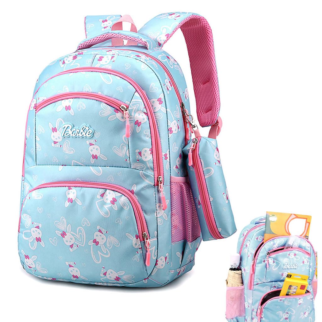 Zibuyu Cute Rabbit Backpack for Girls with Matching Pencil Case 46×33×20cm | Water Repellent Lightweight School Bag