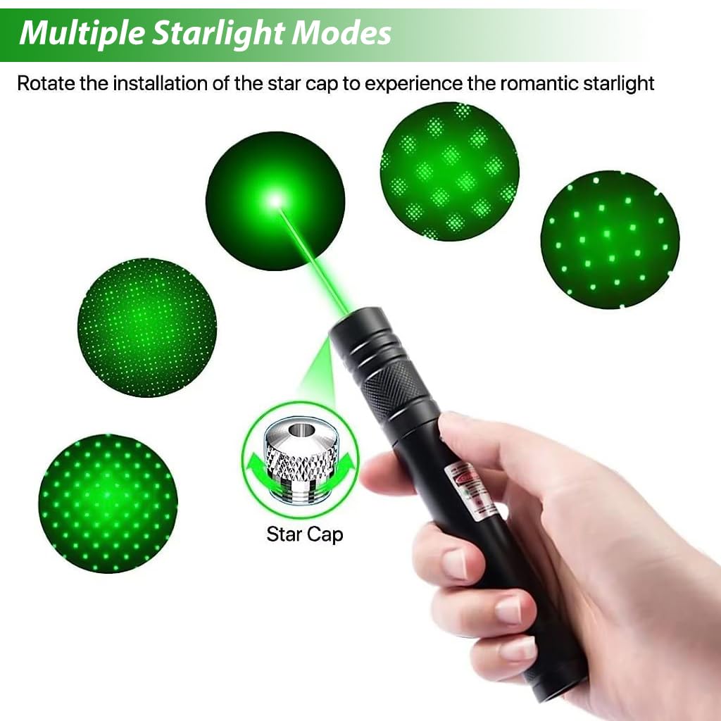 Climberty® Laser Light USB Rechargeable Green Laser Pointer, 2000 Metres Laser Pointer High Power Pen, Cat Laser Toy, Long Range Green Laser Pointer for Presentations, Stargazing, Hiking (Green Light)