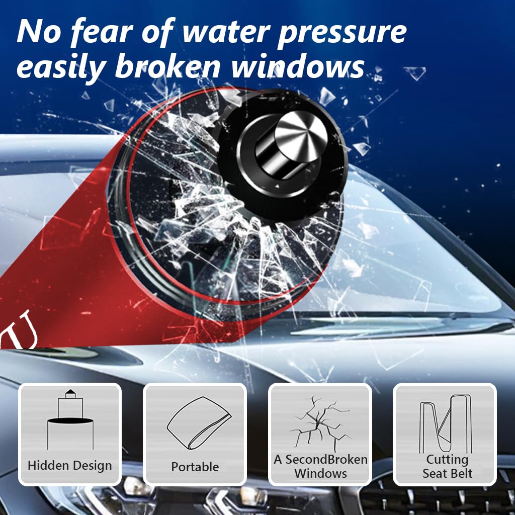 ZIBUYU Car Emergency Window Breaker for Vehicle Escape with 4x0.9 in Mini Design and Tungsten Steel Blade | Aluminum Alloy Seat Belt Cutter Keychain Tool