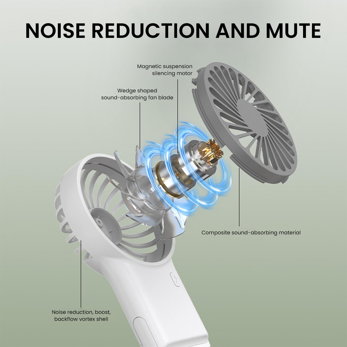 HASTHIP Handheld Mini Fan for Travel and Office with 800mAh Battery featuring Folding Tail Hook | Quiet USB Rechargeable Pocket Fan in White