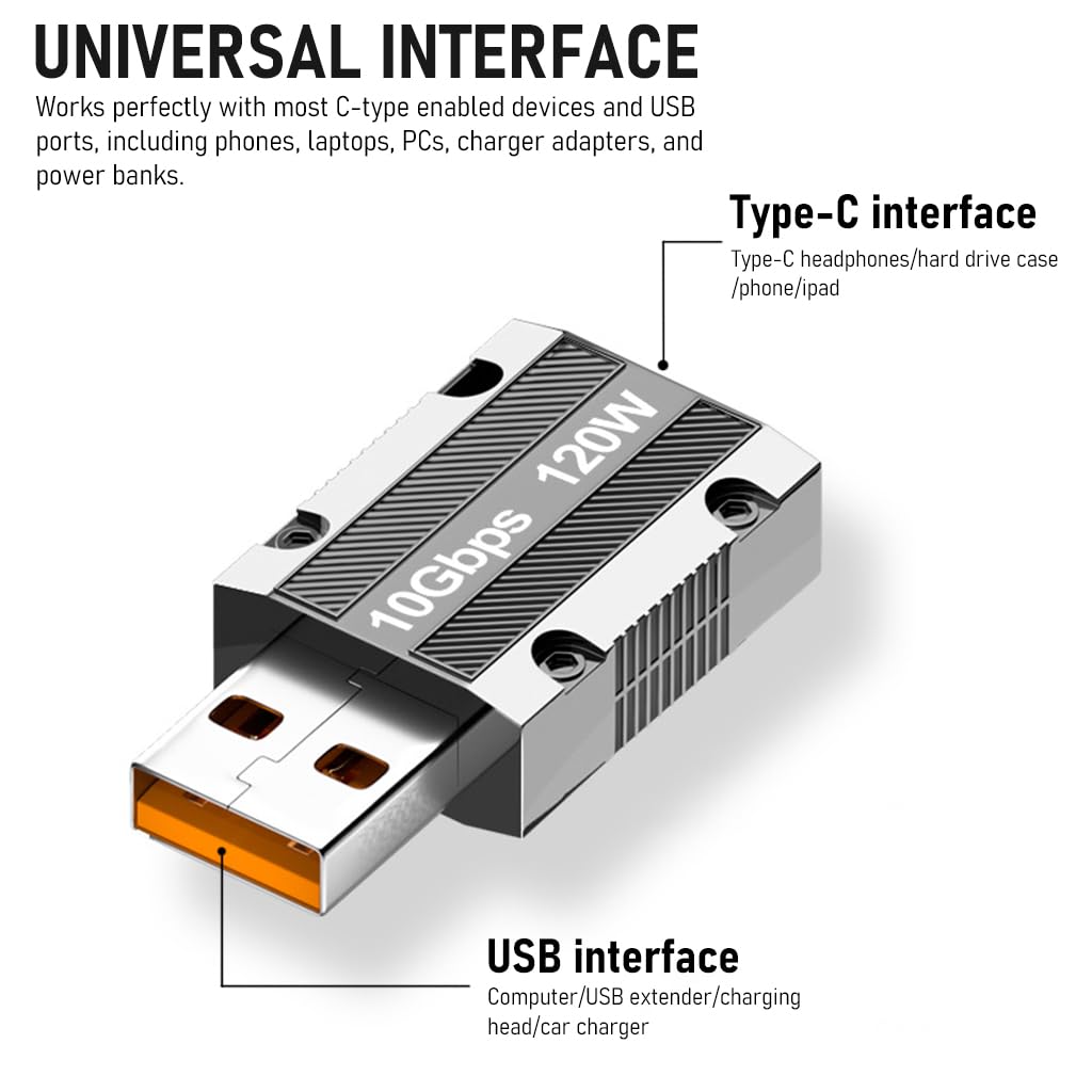 Verilux USB C to USB A OTG Adapter for Data Transfer featuring 120W Fast Charging Zinc Alloy