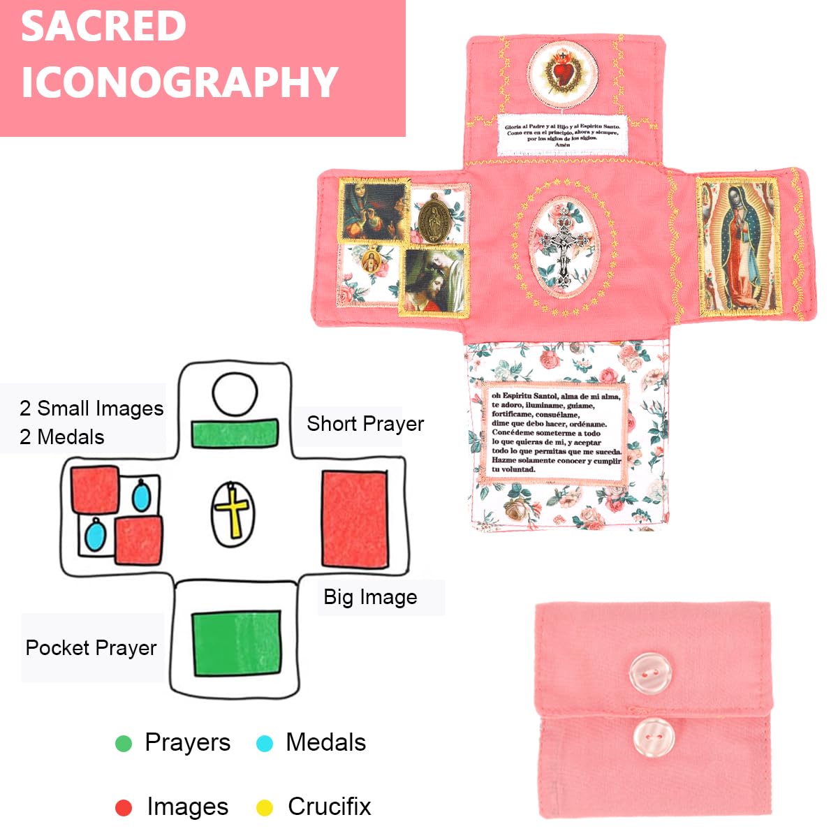 HASTHIP Prayer Quilt Pocket for Daily Devotions with Virgin Mary and Jesus Imagery | Portable Fabric Shrine for Christian Reflection