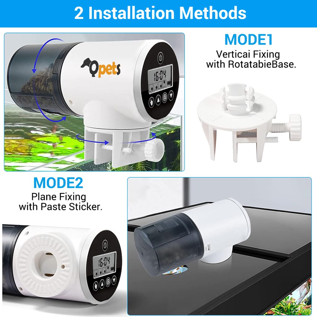 Qpets Automatic Fish Feeder for Aquariums and Ponds featuring 0.8L Capacity and 360° Rotation | Easy Timer Feeding