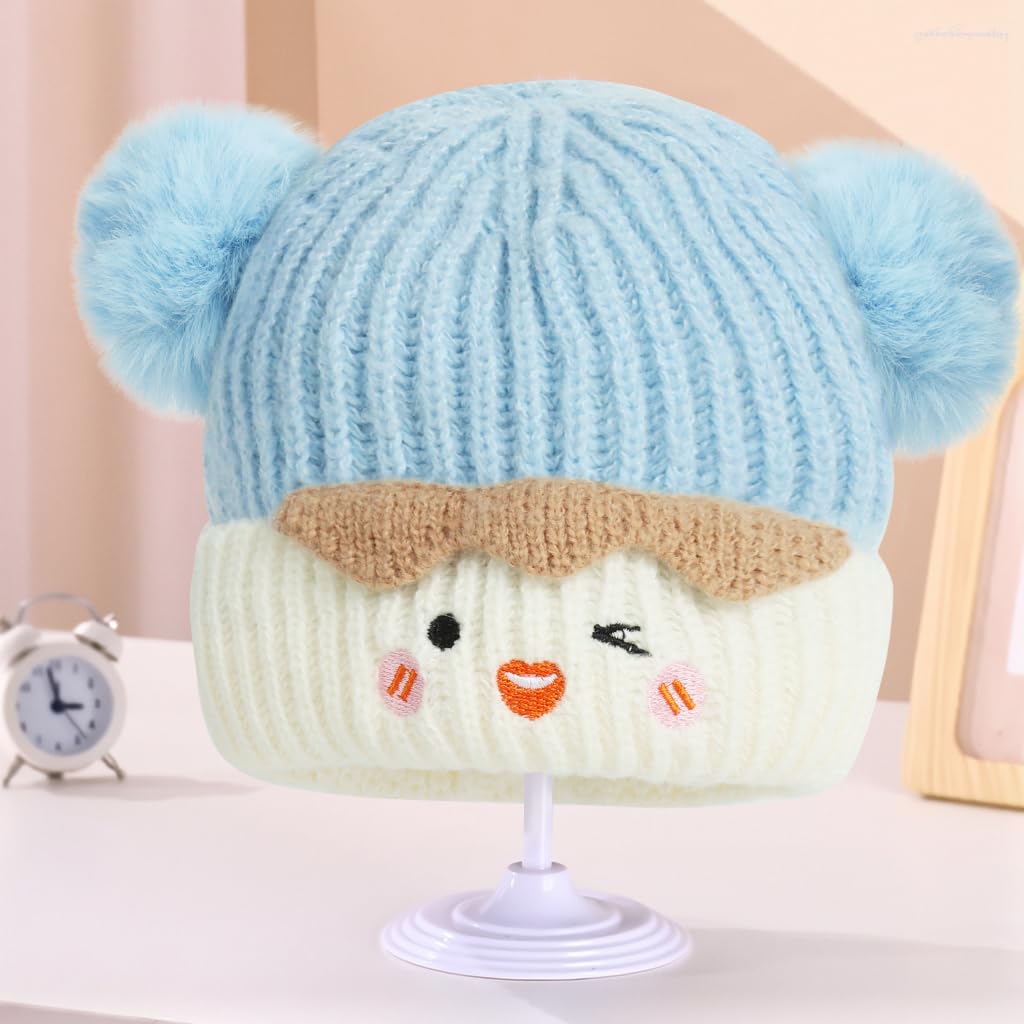 Zibuyu Warm Knitted Beanie Baby Cap with Earflaps for Toddlers & Kids featuring Cotton Lining and Pom Pom Design | Cozy Winter Hat Gift
