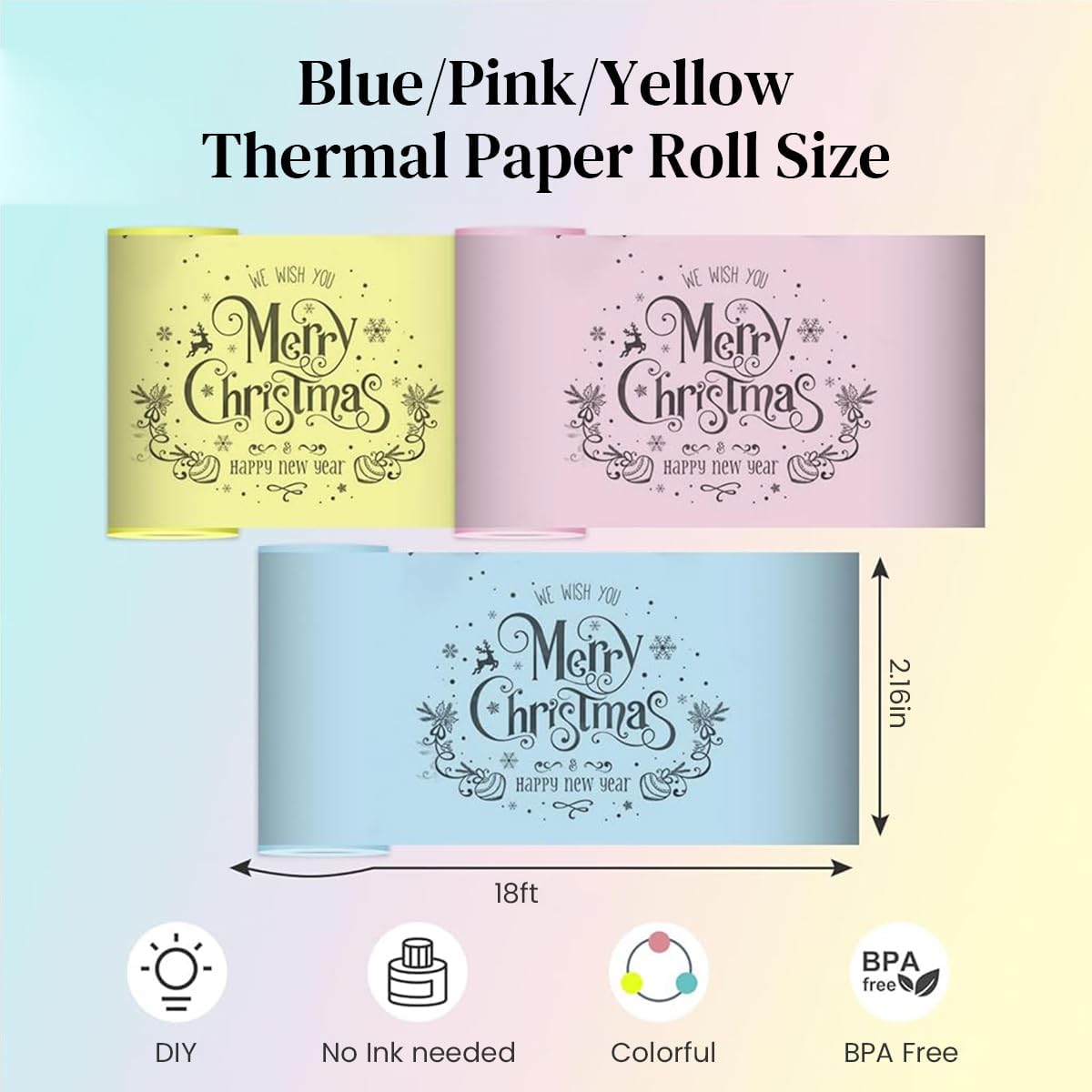 Zeitel Thermal Printer Paper for Mini Sticker Printing with 3 Rolls 5 m 57x25 mm | 3 Colors