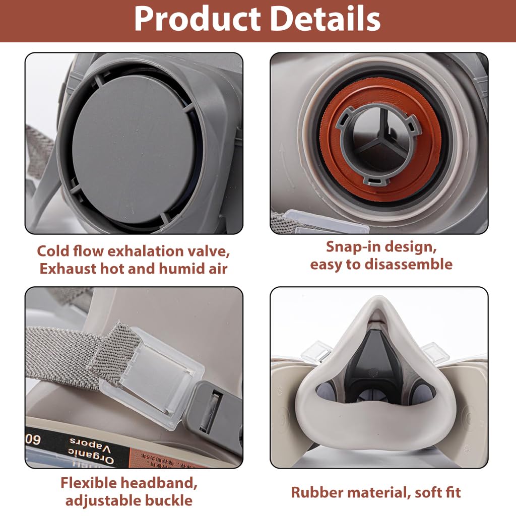 HASTHIP Gas Mask Respirator Set for Painting and Chemical Work with Dual Filtration System and 10 Replacement Filter Pads | Includes Safety Goggles for Full Face Protection