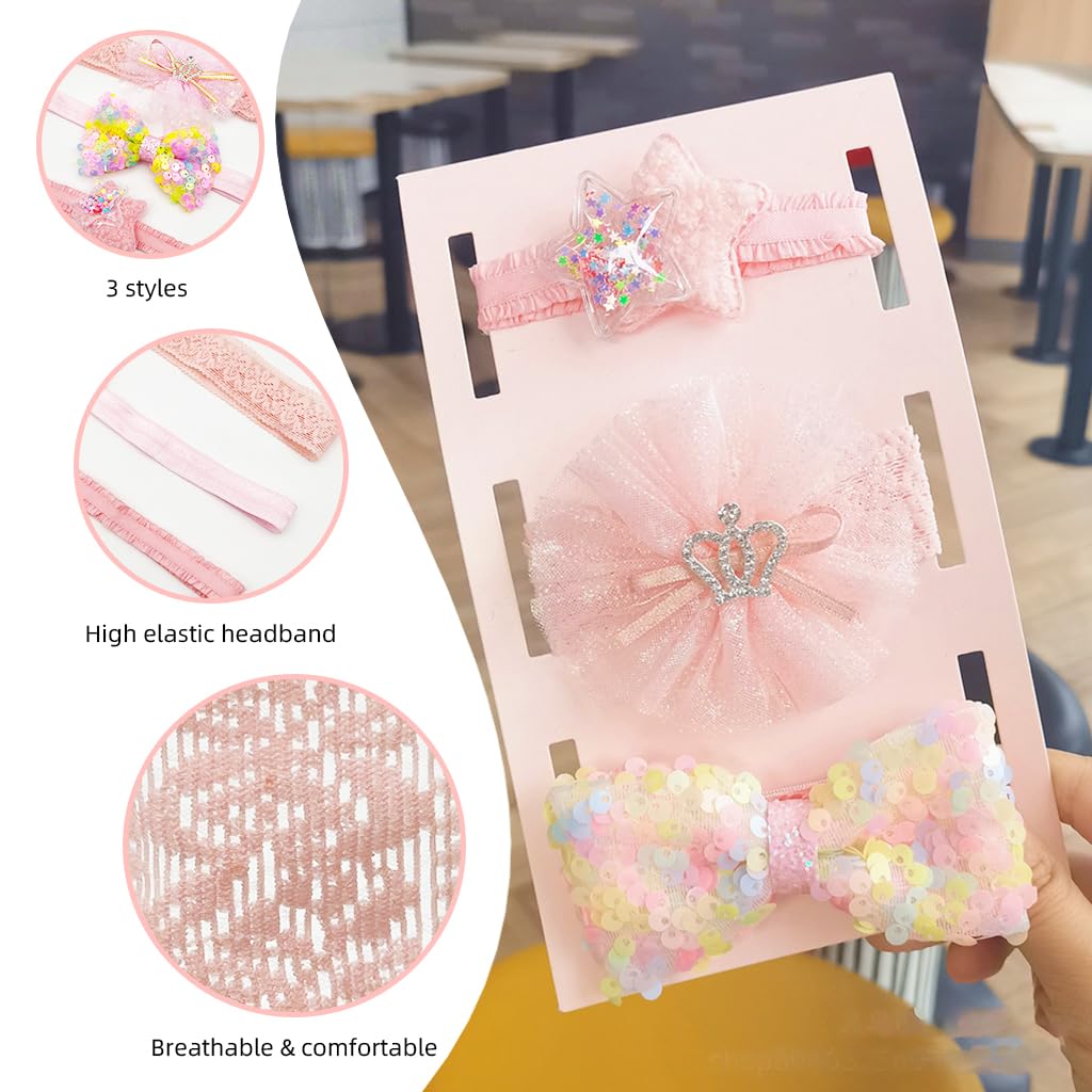 ZIBUYU Baby Girl Hairband Set for Newborn Photography with Lace Bows and Floral Designs | 3pcs Elastic Headbands