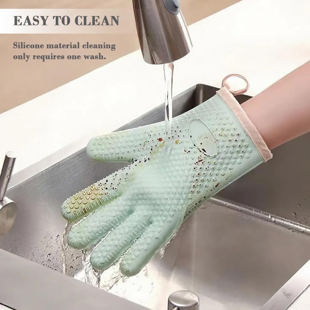 Supvox Oven Mitts for Cooking and Baking with Cotton Liner and Anti Slip Texture | Heat Resistant Silicone One Size Fits All