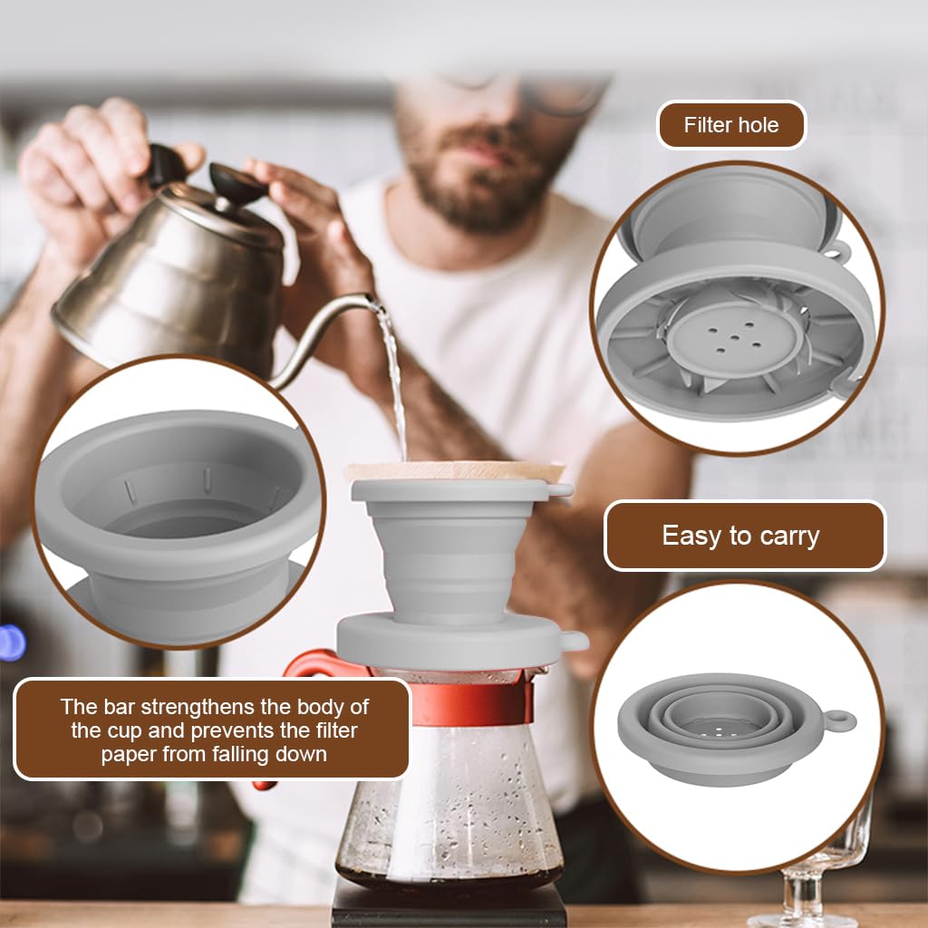 Supvox Coffee Dripper for Camping and Travel with Foldable Design and Carabiner | Silicone Reusable Filter