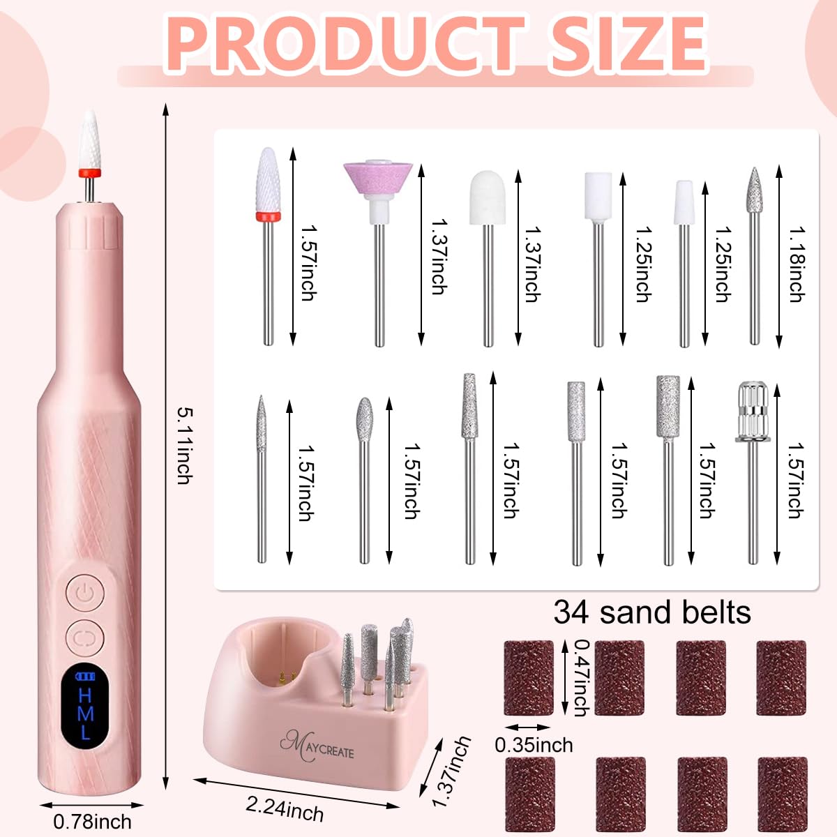 MAYCREATE Cordless Nail Drill Machine for Gel and Acrylic Nails with LCD Display 20000rpm | Rechargeable Bit Kit for Manicure and Pedicure