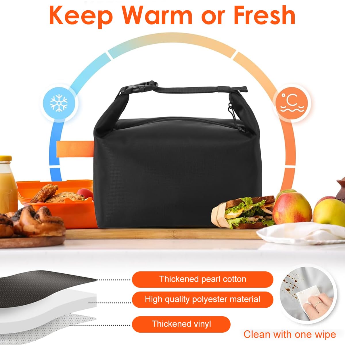 HASTHIP Insulated Lunch Bag for Work, School and Picnic with Quick-Release Buckle Handle | Waterproof Minimalist Tote