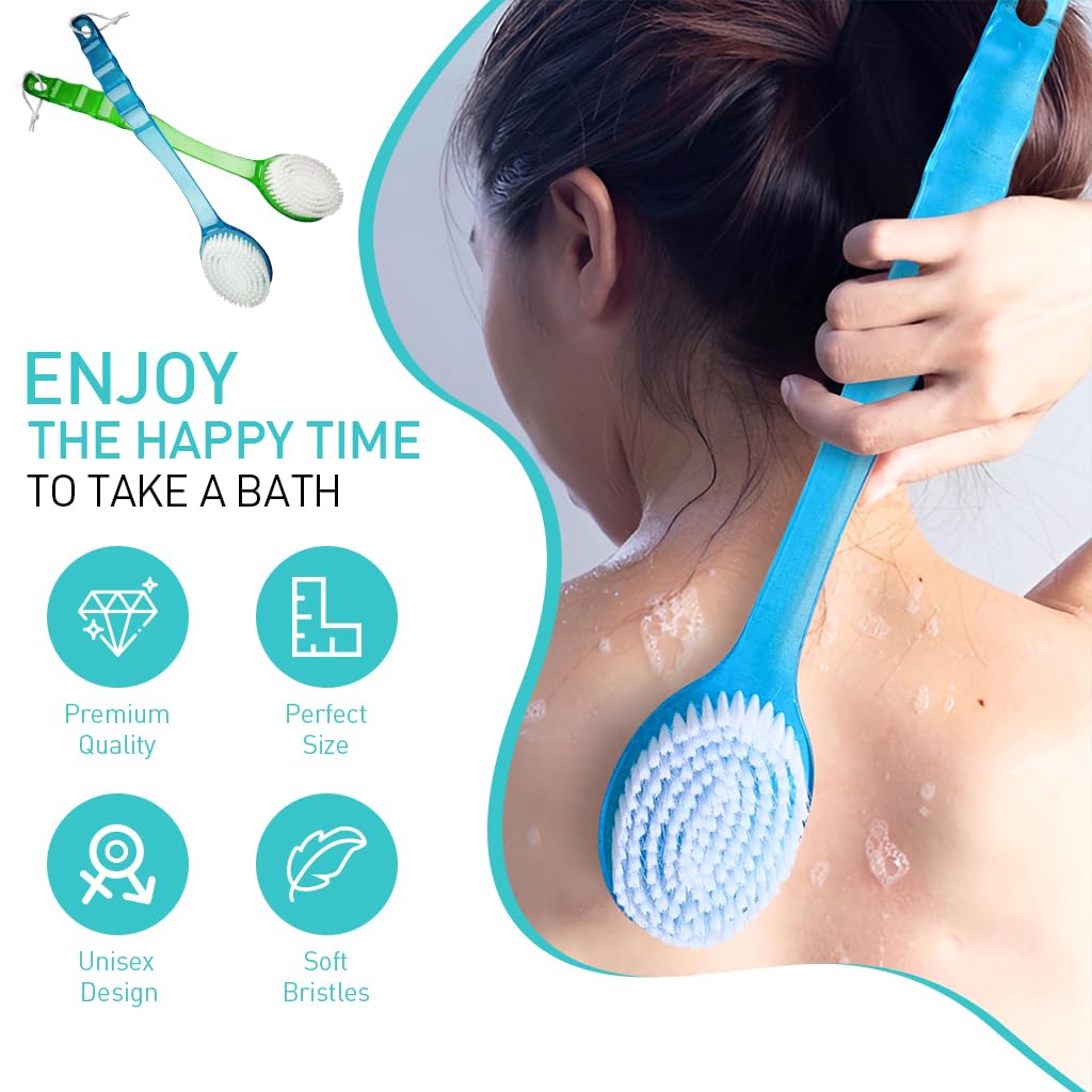 ZIBUYU Body Scrubber for Bathing with 14.3 in Long Handle and Anti Slip Grip | 2PCS Set