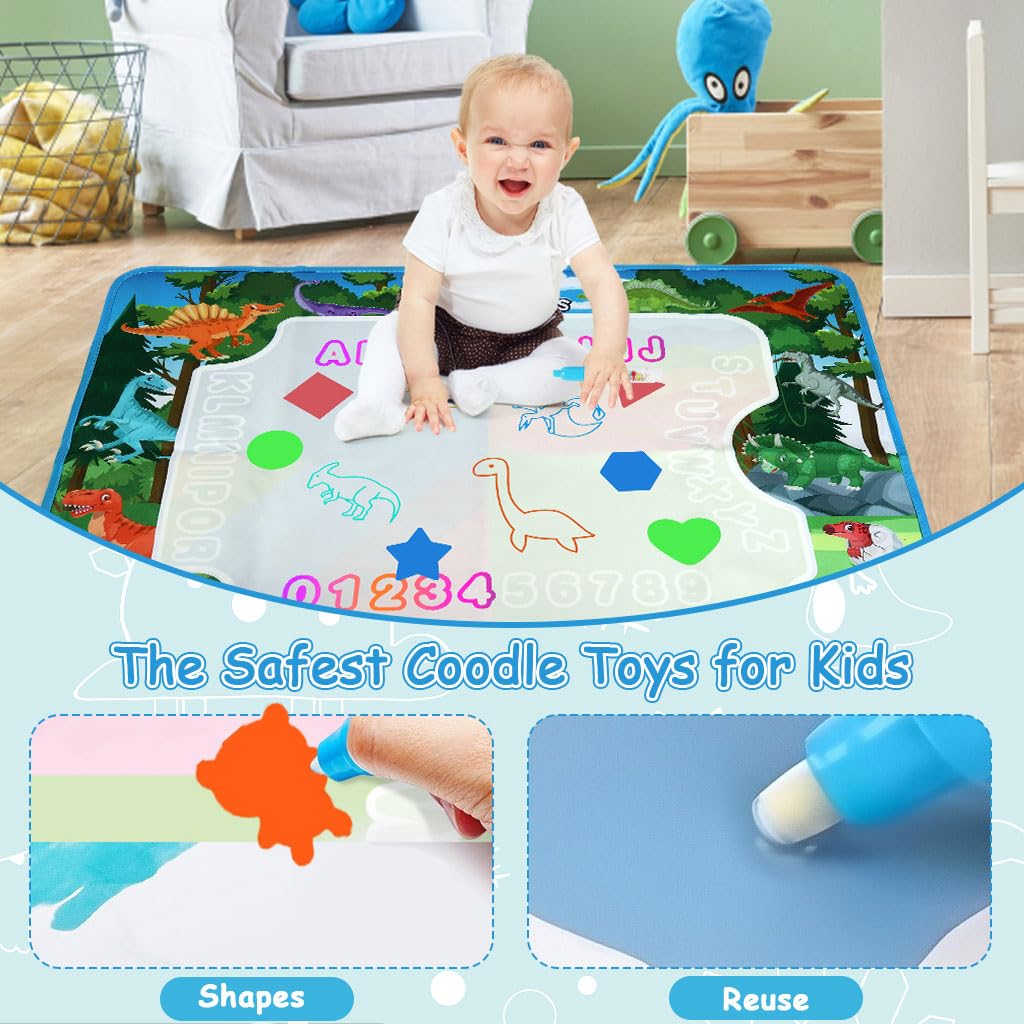 PATPAT Magic Water Doodle Mat for Kids 80x60cm with Water Pens and Shape Templates | Mess-Free Art Fun