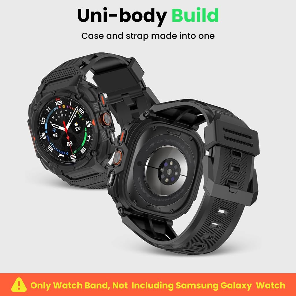 ZORBES Compatible Watch Band for Galaxy Watch Ultra 47mm with Integrated Case Design | Rugged TPU Waterproof Sport Strap in Black