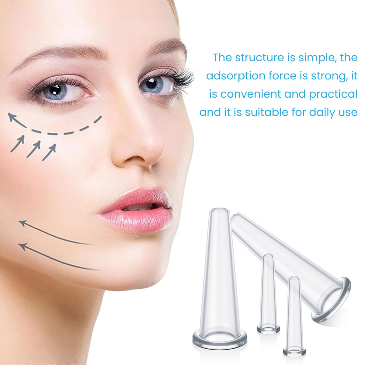 ZIBUYU Facial Cupping Set for Face Lift with 4 Silicone Vacuum Cups | Gentle Skin Massage