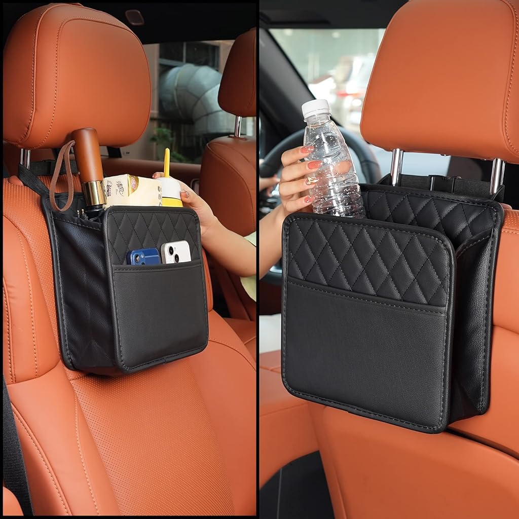 STHIRA Car Back Seat Organizer for Travel with Quick Release Buckle and PU Leather 25x22.5 cm