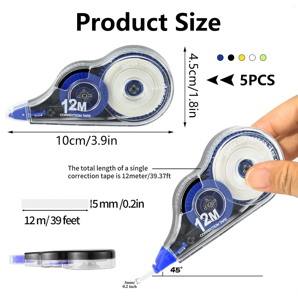 Climberty Correction Tape Set for School and Office Use with Smooth Glide Rollers | 5 Pack 12 m White Out