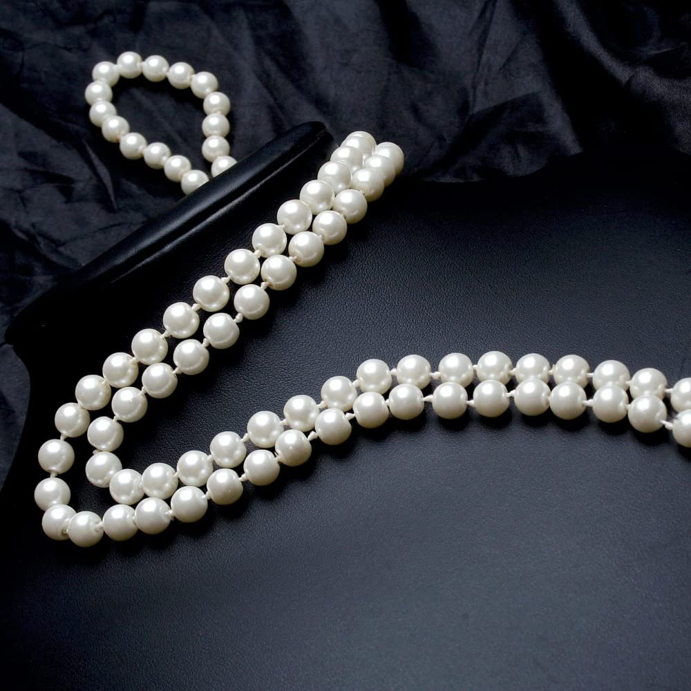 SANNIDHI  Pearl Necklace for Women Girls 3 Layer 59inch Long Choker Cream White Faux Pearls Strand Necklace Fashion Elegant Jewelry