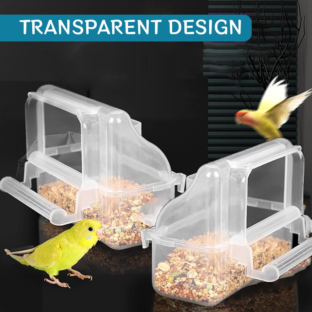 Qpets Bird Food Dispenser for Cages with Perch Rod and Transparent Design 11.5×5.2×9.2 cm | Food‑Grade Plastic for Small & Medium Birds