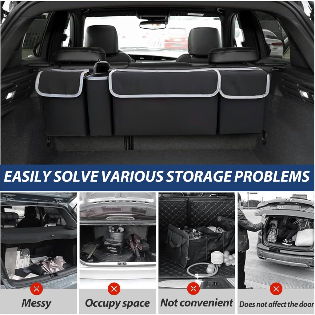 STHIRA Car Trunk Organizer for SUV and Truck with Adjustable Straps and 4 Pockets | 90x12x25cm Waterproof Oxford Cloth Collapsible Storage