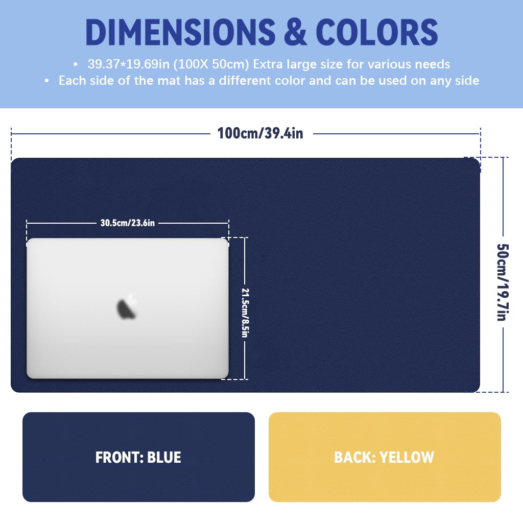 ZORBES Desk Mat for Office with Dual-Sided PU Leather Design 100x50cm | Waterproof & Non-Slip Surface