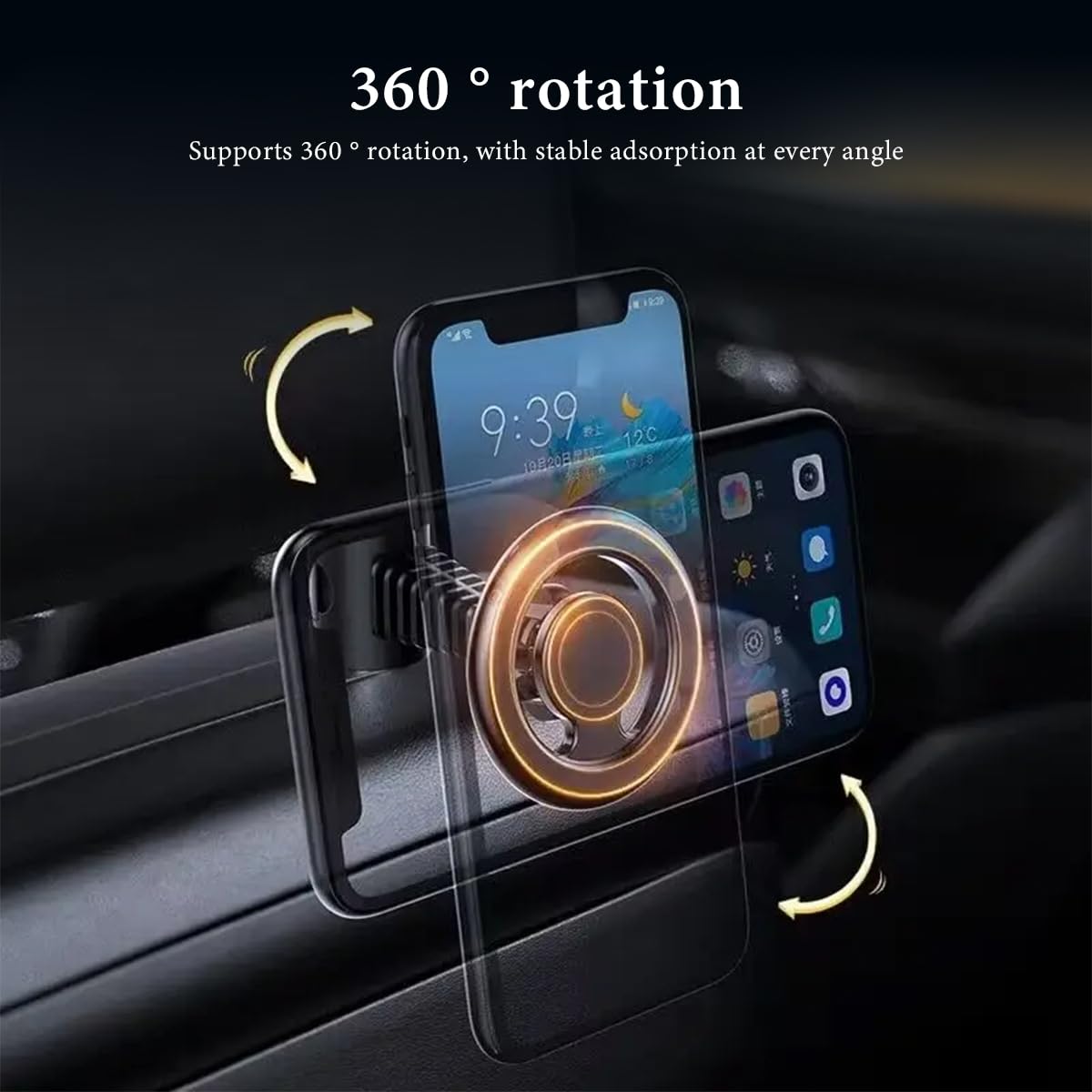 STHIRA Magnetic Car Phone Holder for Rear Seat with 360° Rotation and 2 Metal Rings | Universal Mount for iPhone 15 14 13