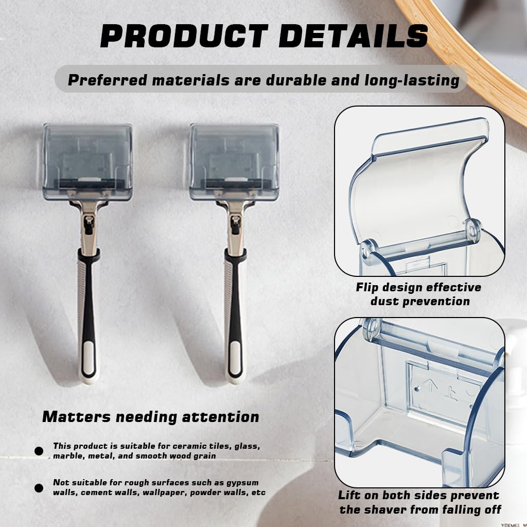 HASTHIP Razor Holders for Bathroom with Dustproof Flip Cover and Self Adhesive | 2 Pcs Grey