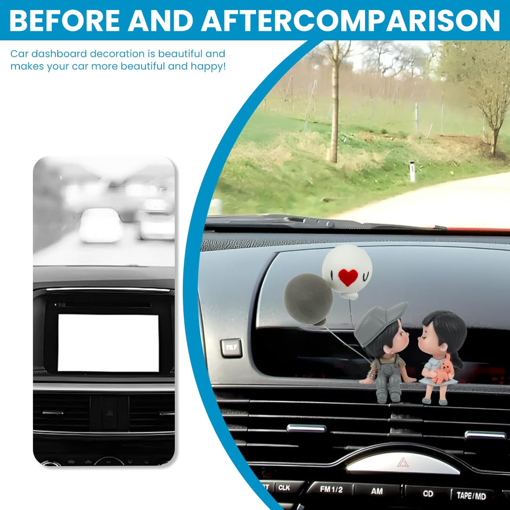 ZIBUYU Car Ornament for Dashboard and Mirror with Adhesive Base 9x5x3cm Resin Couple Figurine | Grey Romantic Décor Gift