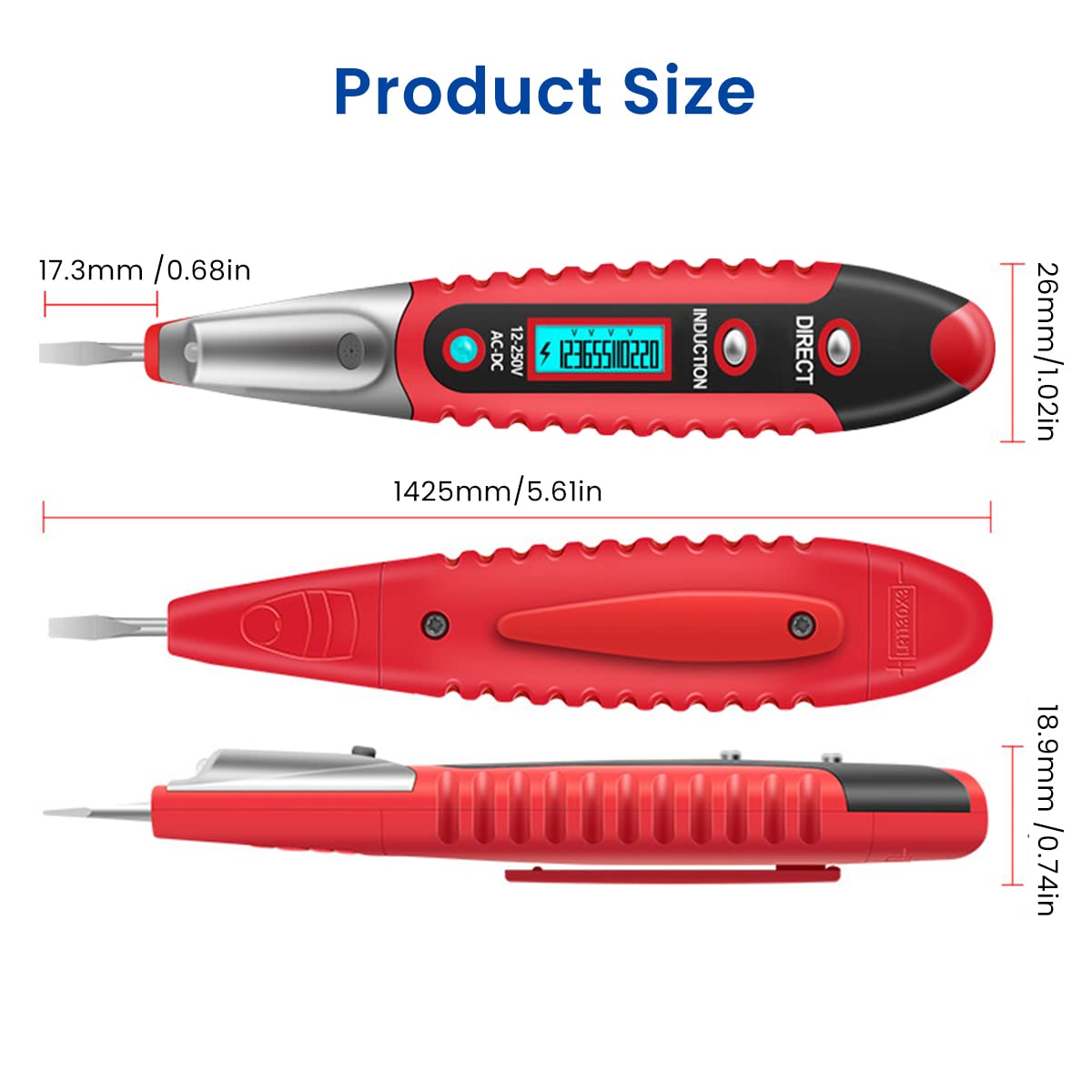 Serplex Voltage Tester Pen for Electrical Continuity and AC/DC 12–250V Detection | LCD Display with NCV and LED Light