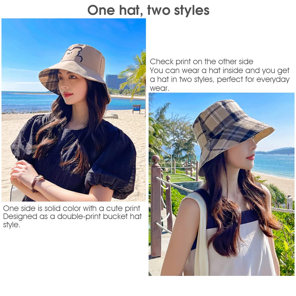 PALAY® Women's Bucket Hat Print Double-Side-Wear Bucket Hat for Girls Outdoor Summer Cap Beige