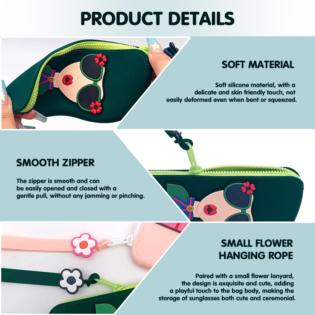 PROBEROS Sunglasses Cases Pack of 2 featuring zipper closure and silicone body 17x7.5cm | with lanyard for easy carrying