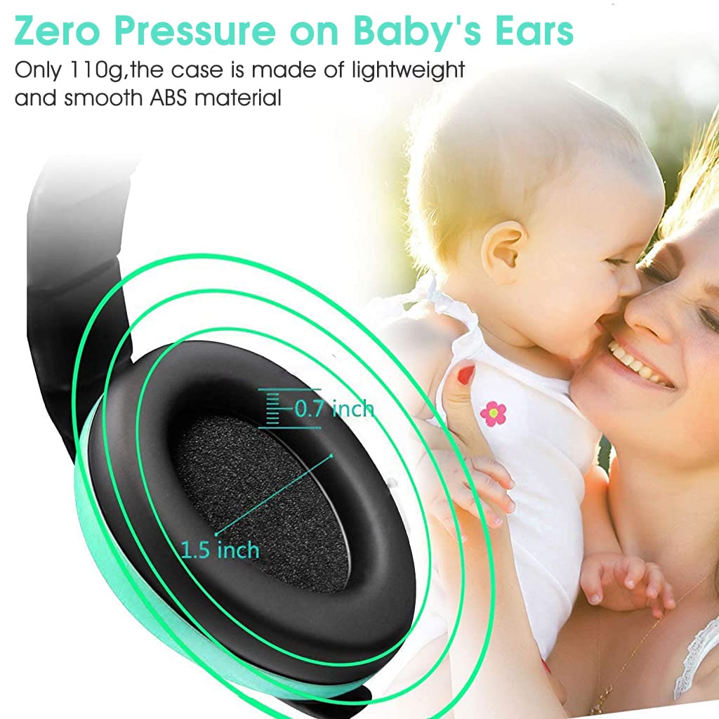 SNOWIE SOFT Baby Hearing Protection Earmuffs for Baby Sleep Flight Travel, Baby Ear Protection Noise Canceling Headphones for Baby Toddler Kids 0-3 Years (Green)