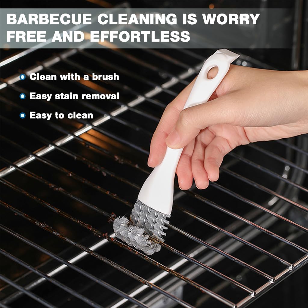 HASTHIP 2 in 1 Oil Stain Scrubber Brush for Baking Racks with Tail Scraper and Curved Bristles