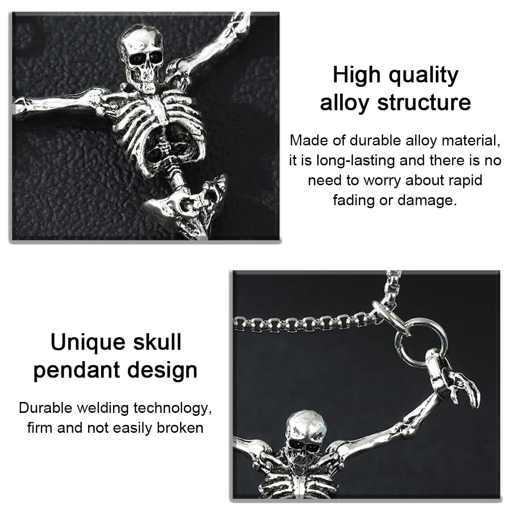 GUSTAVE Punk Alloy Necklace featuring Skeleton Pendant and Spine Link Chain for Men Women