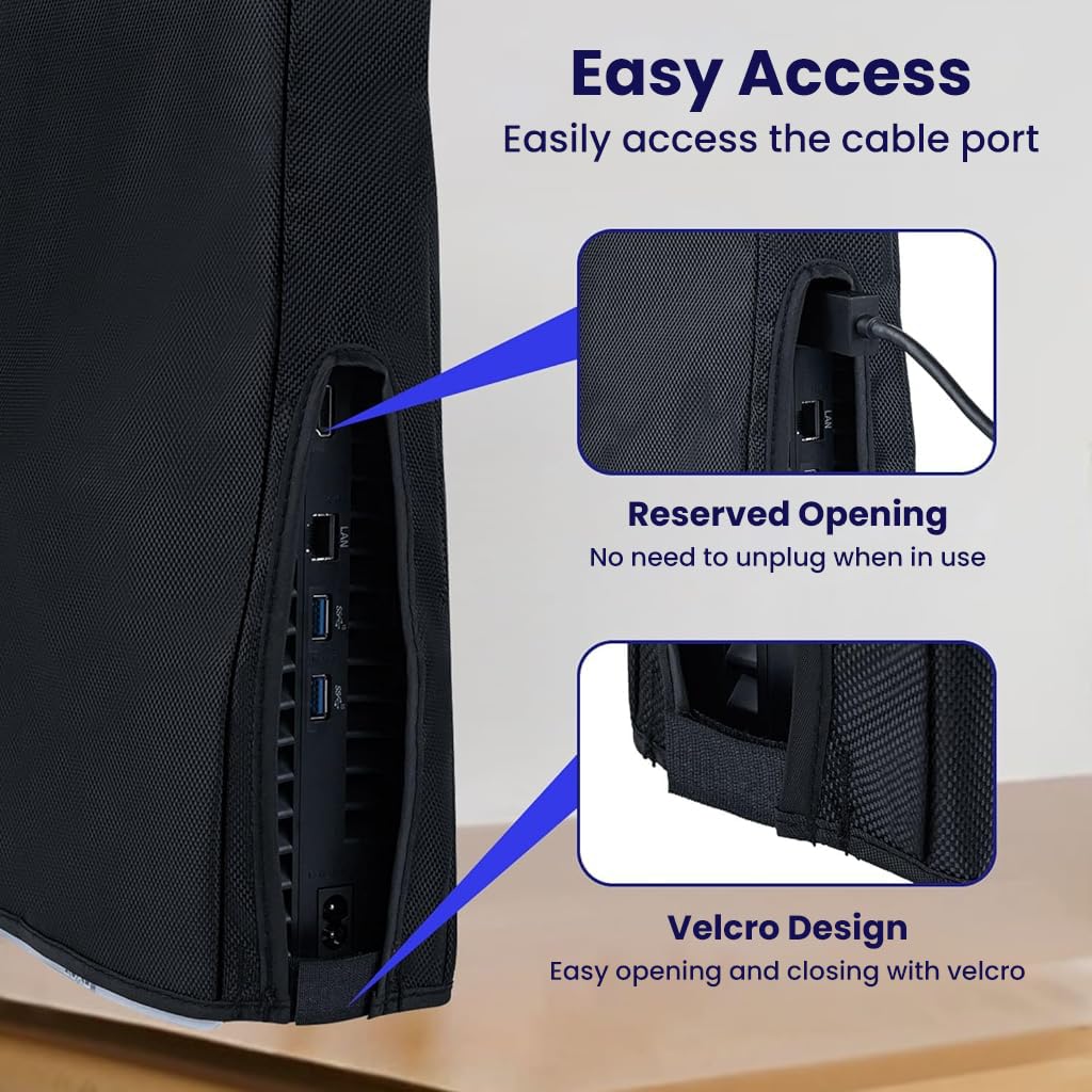 ZORBES Dust Cover for PS5 Slim with Full Coverage Design and Cable Port Access | 1680D Oxford Cloth Black