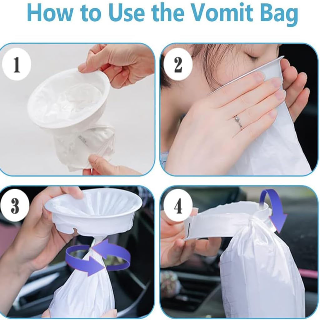 ZIBUYU Vomit Bags for Motion Sickness with Rigid Ring and 1000ml Capacity | Leak-Proof Travel Use