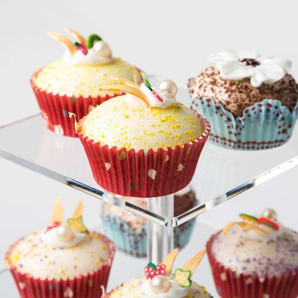 Supvox Acrylic Cake Stand for Cupcakes and Desserts featuring 4 Tier Square Design 15.7 in | Clear Display for Parties