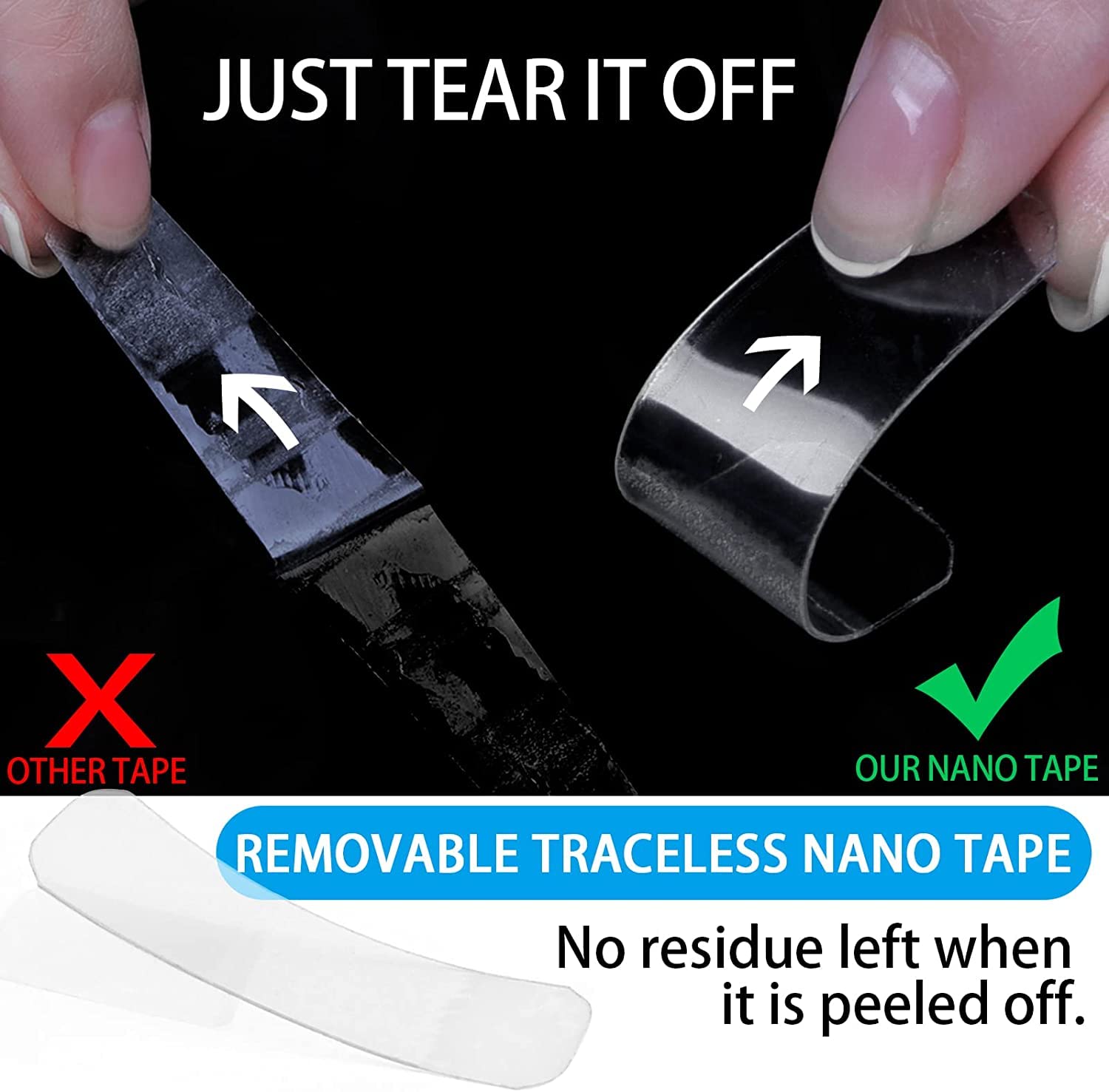 ZIBUYU Small Double Sided Tape for Home Use with Reusable Design 60 Pcs 20mm x 58mm | Transparent PVC Adhesive