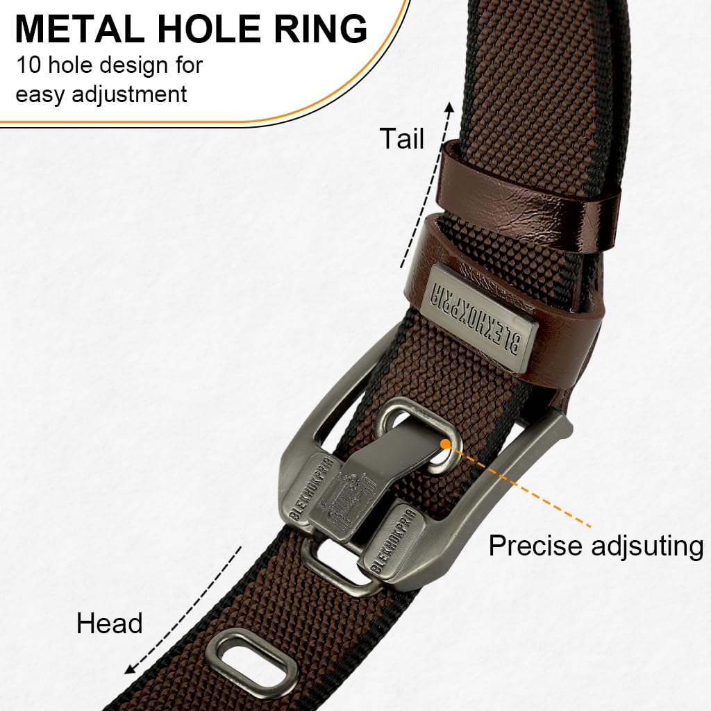 GUSTAVE Belt for Men with Pin and Tuck Alloy Buckle featuring 120 cm Adjustable Nylon Design | Brown Casual Outdoor Wear