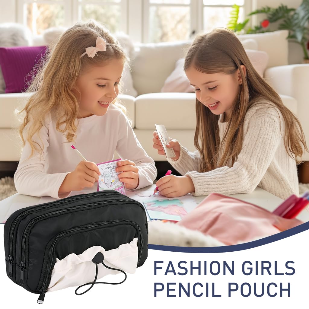 ZIBUYU Pencil Pouch for School with 3 Zipper Layers and Soft Cloth Design 21x13x10cm | Gift for Girls