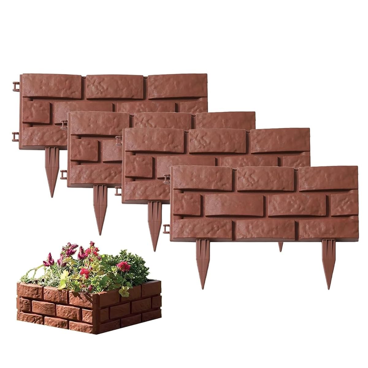 HASTHIP Garden Fence Border for Lawn and Pathway featuring Connectable Panels 43x18cm | Brown Plastic Decorative Edging