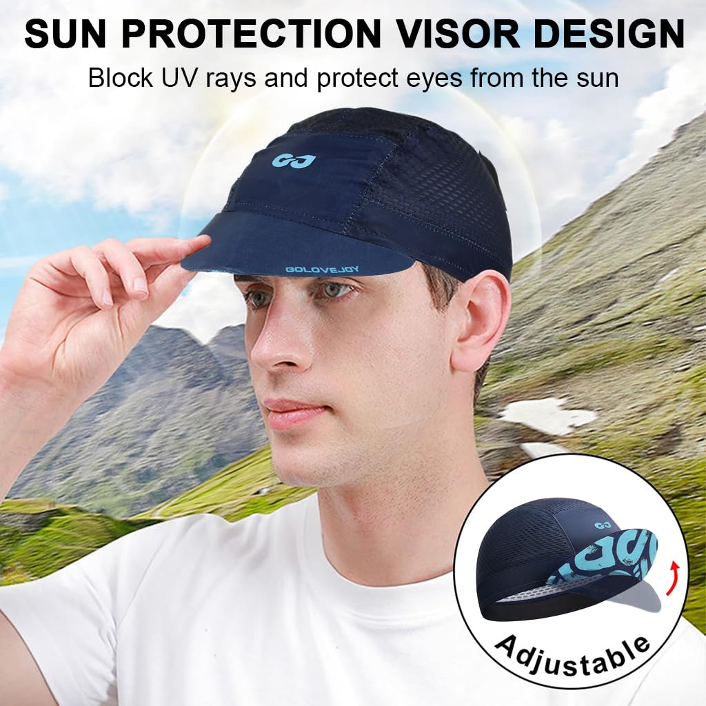 PROBEROS Cycling Cap for Men and Women with Breathable Mesh and Short Sun Visor | Quick‑Dry Blue Skull Hat