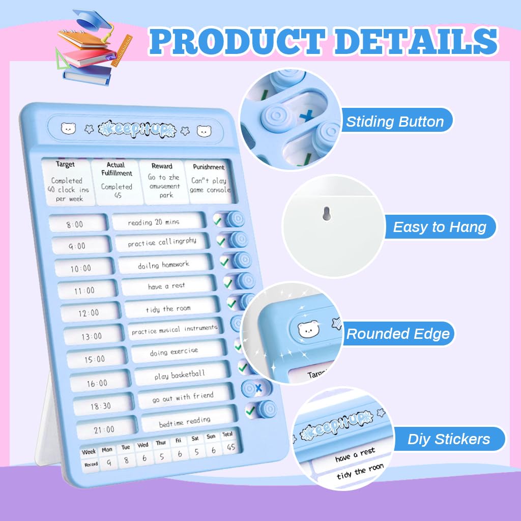 ZIBUYU Dry Erase Chore Chart Board for Kids and Teens with 15 Reusable Sheets | Slider Checklist and Stickers