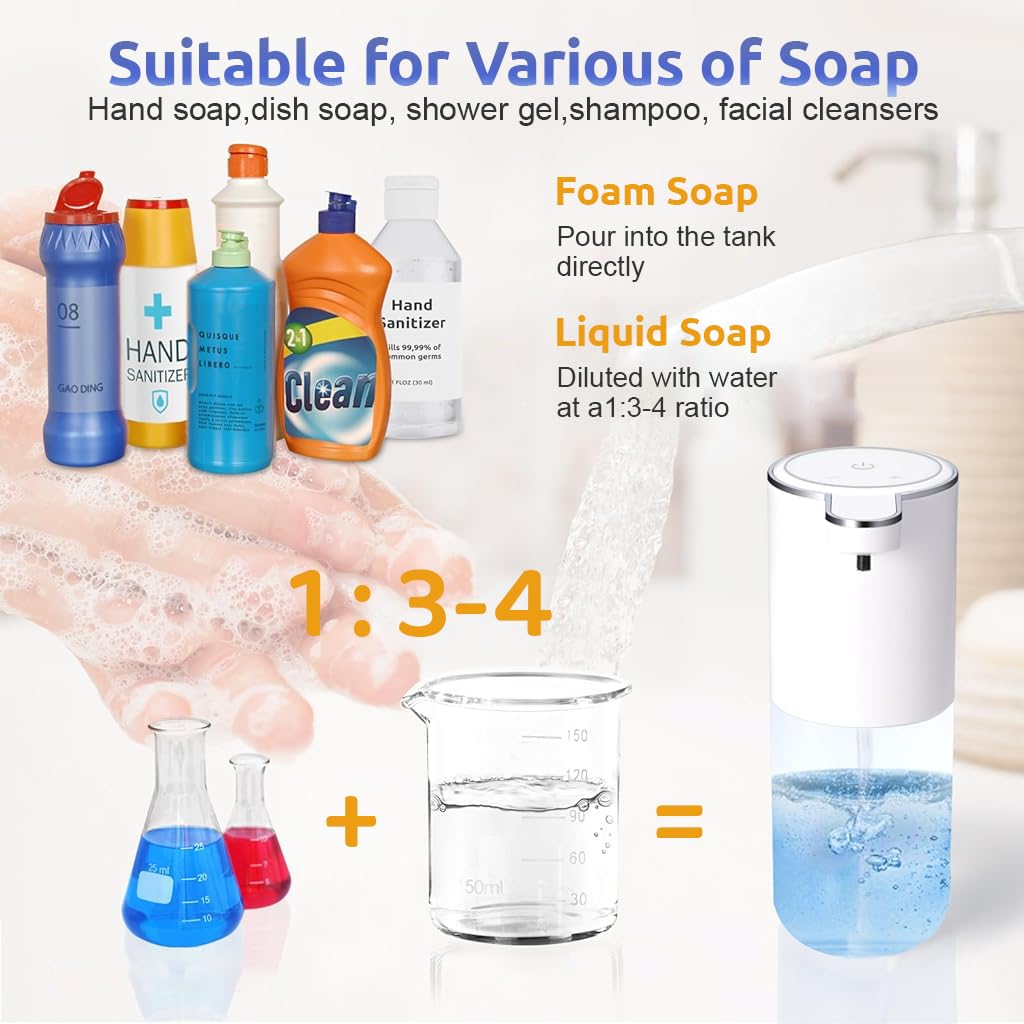 Supvox Automatic Soap Dispenser for Kitchen and Bathroom with 400ml Capacity featuring 4 Mode Adjustable Output | USB Rechargeable Sensor Design