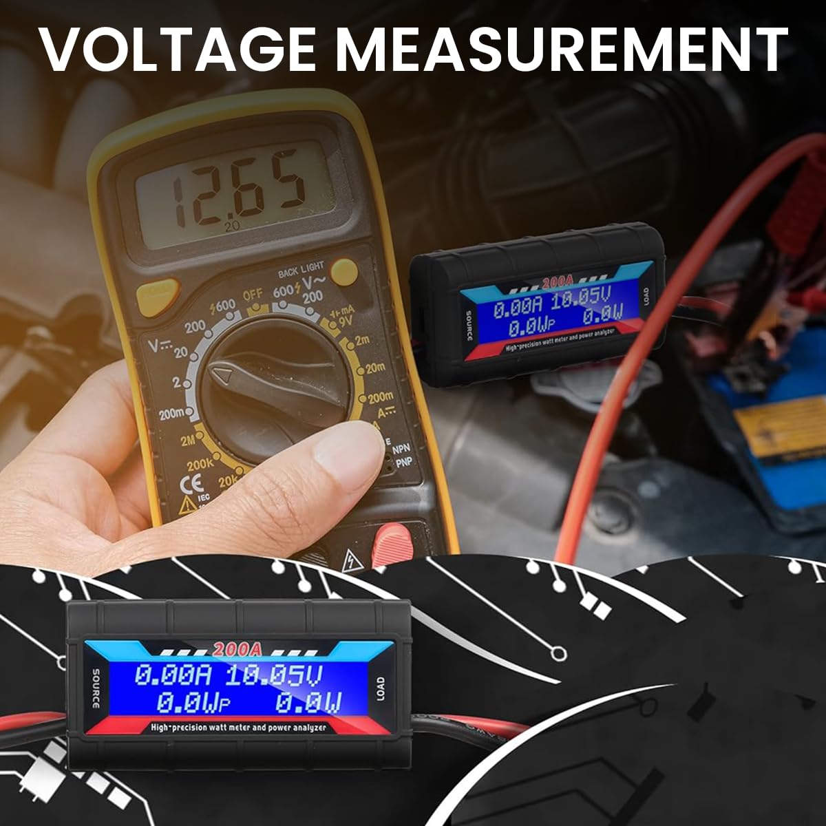 Serplex Power Analyzer for Solar and EV Systems featuring 4.8–60V 200A Range | Backlit LCD