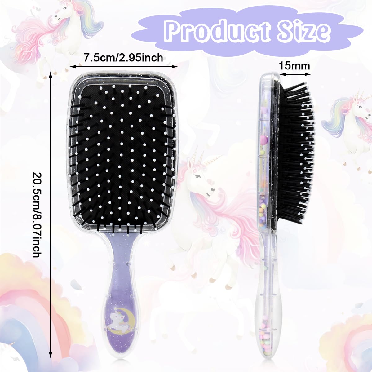 PALAY® Hair Brush for Kids and Women Cute Unicorn Paddle Hair Brush Hair Styling Comb for Kids Girls Soft Touch Scalp Large Detangler Hair Brush with Air Cushion and Soft Bristle - Purple