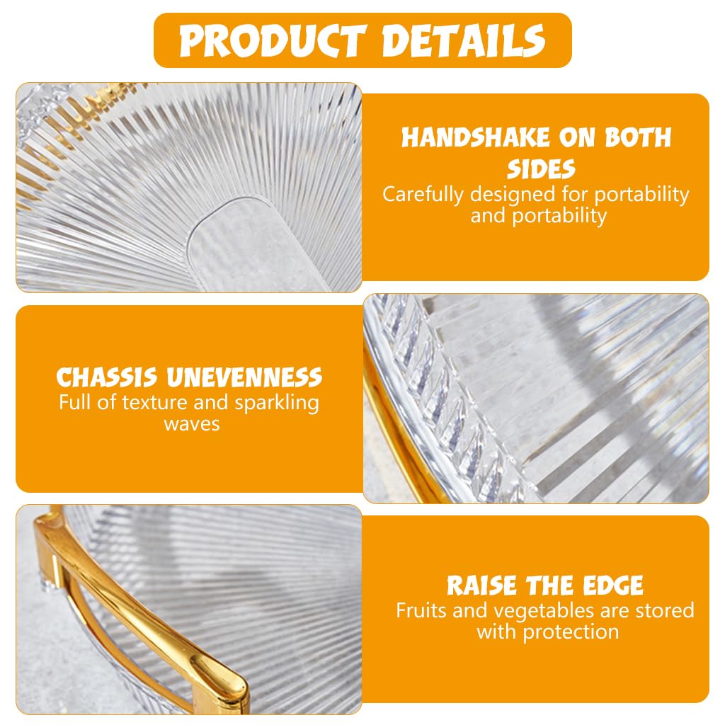 HASTHIP Silicone Round Serving Tray Set of 3 with Golden Handles for Snacks and Fruits | Transparent Resin Design for Elegant Dining