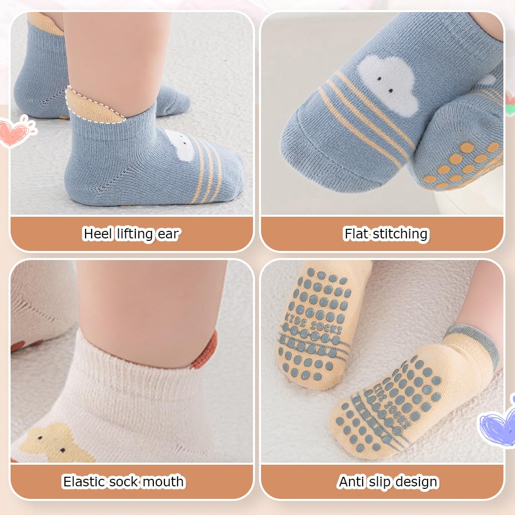 SNOWIE SOFT Cartoon Socks for Toddlers with Anti Skid Soles and Breathable Cotton 6 Pairs