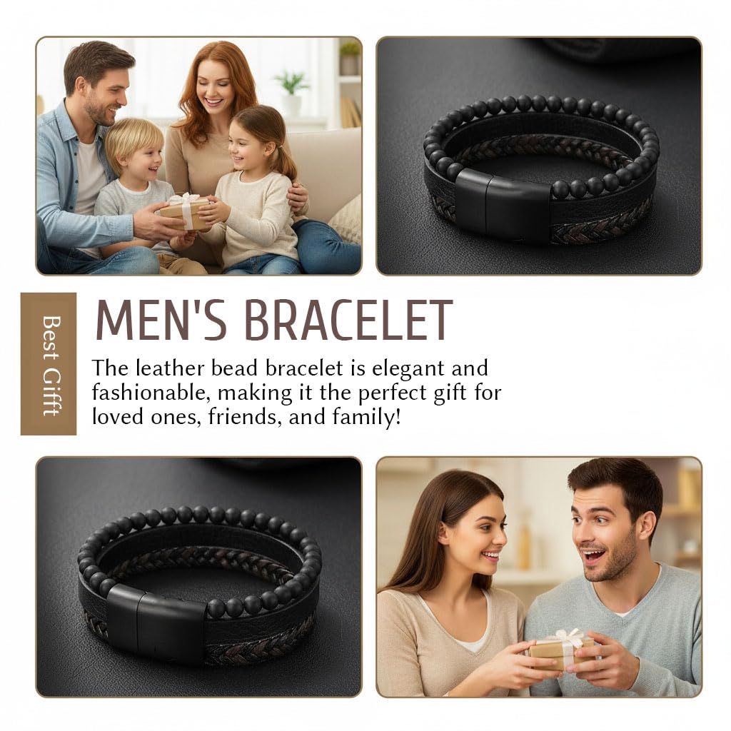 Zibuyu Men's Genuine Leather Bracelet for Business Wear with Magnetic Clasp | Elegant Gift